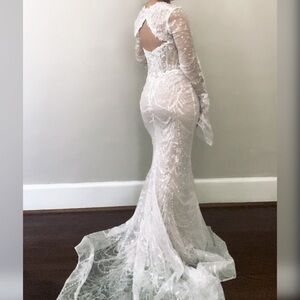 Beaded long sleeve sparkly wedding dress, reception or elopement gown